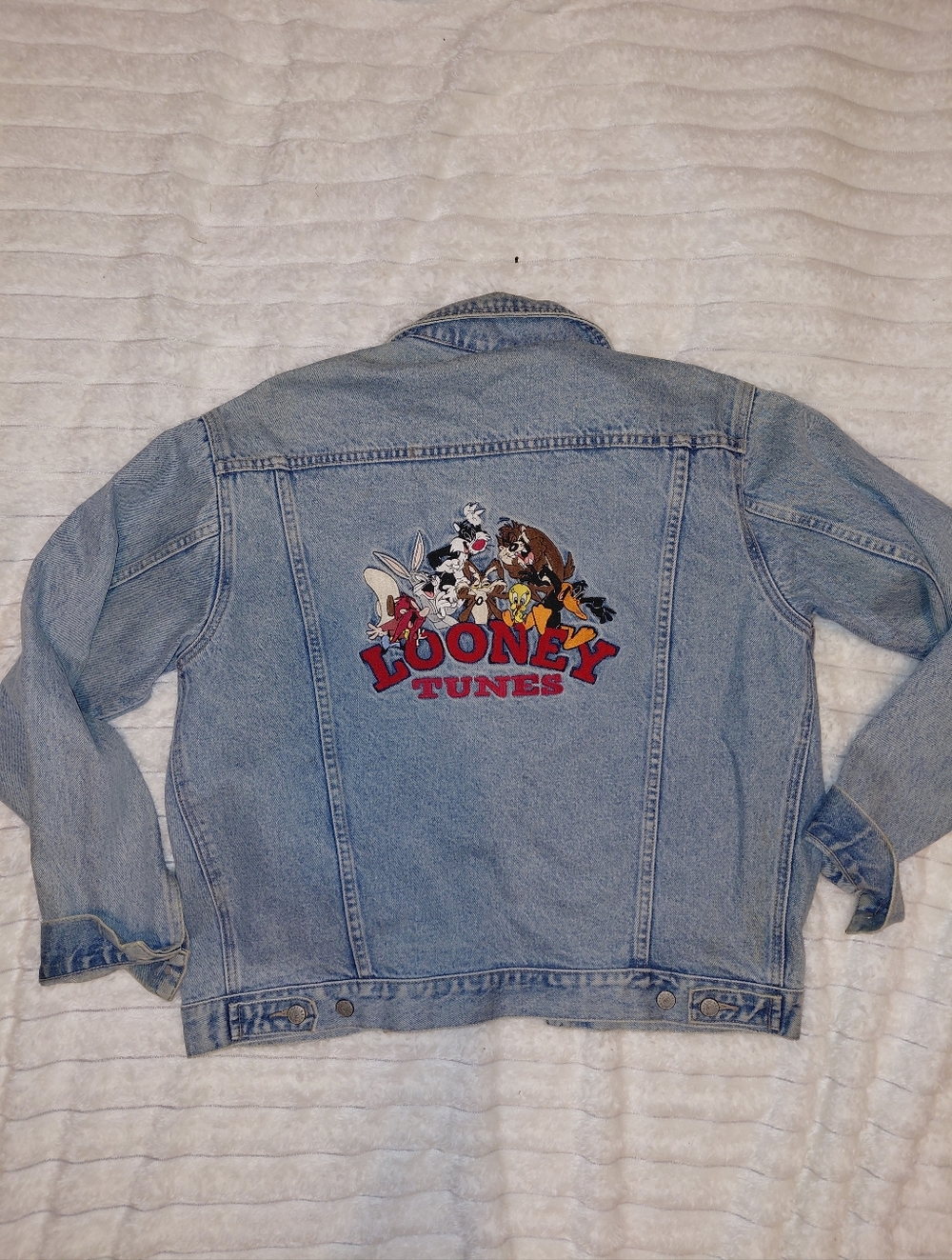 Vintage 90s Looney Tunes Embroidered Denim Jean Jacket Warner Bros